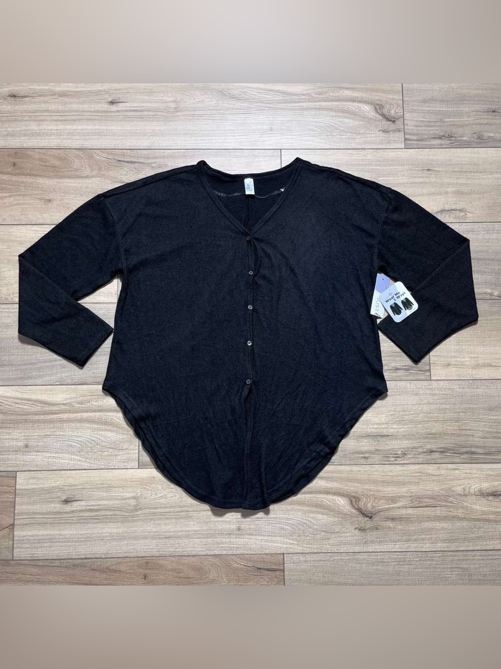 Just Be Womens Wear Me Two Straight Tie‎ Hem Hacci Cardigan Size Large Black